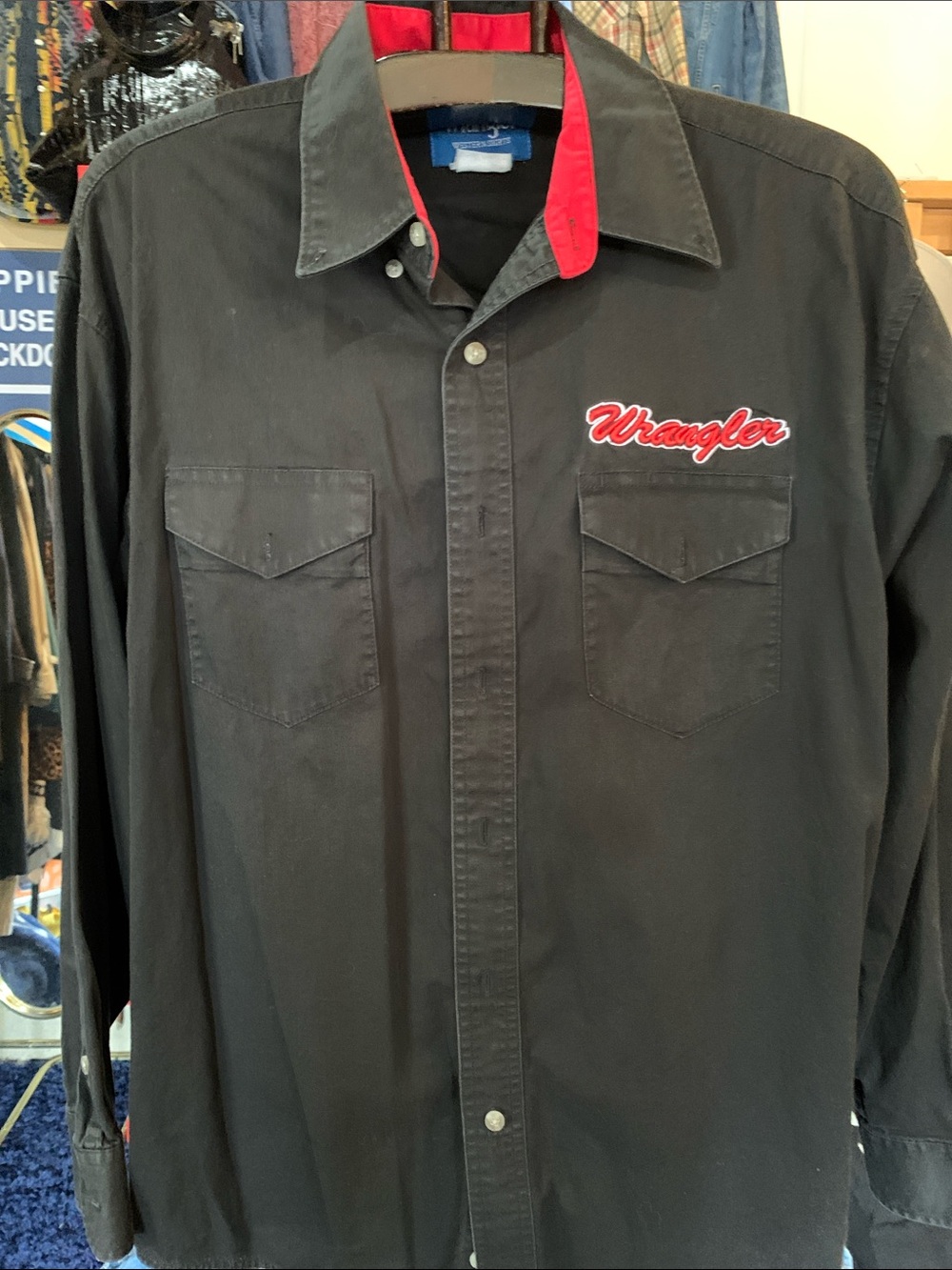 Wrangler Black Button-Front Western Shirt with Red Trim